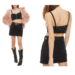 topshop moto silver star studded jean skirt